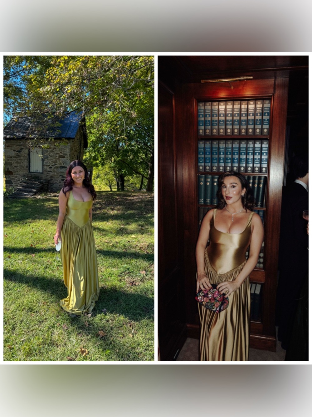 Delfi Collective Oriana Maxi Dress Midi Pleated Gold Olive Metallic Small - Picture 3 of 9